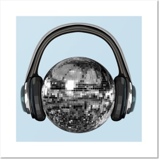 Silver Disco Ball with Headphones Posters and Art